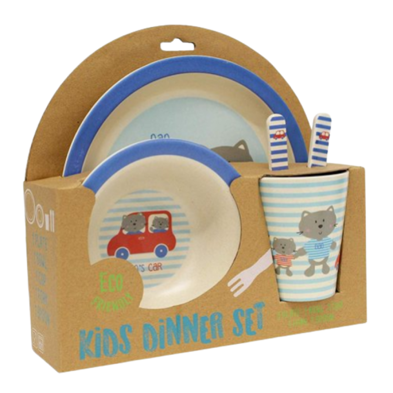 BAMBOO FIBRE KIDS DINNERWARE SET BLUE 5 PIECES