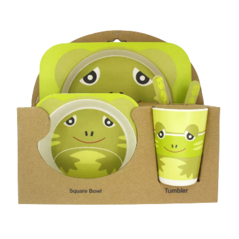 BAMBOO FIBRE KIDS DINNERWARE SET YELLOW & GREEN 5 PIECES