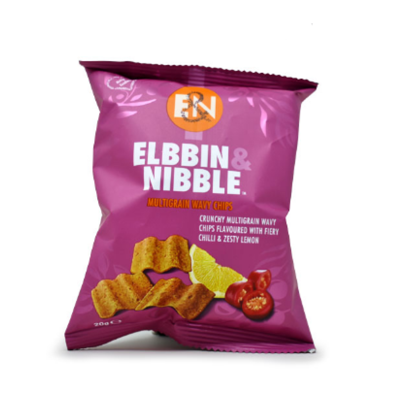 ELBBIN AND NIBBLE MULTIGRAIN WAVY CHIPS CHILLI AND ZESTY LEMON 30G