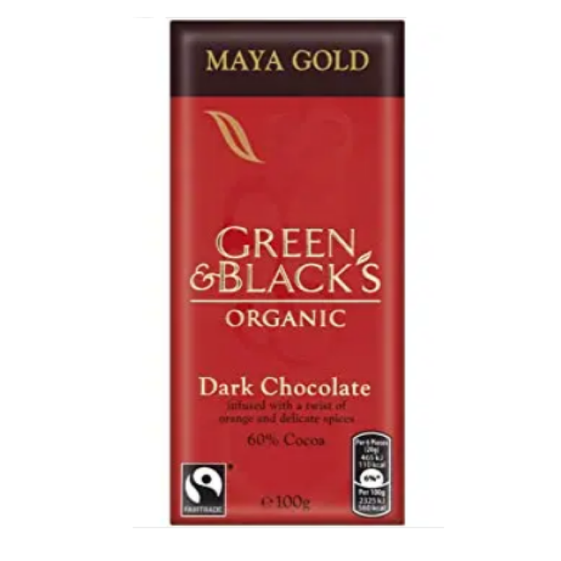 GREEN AND BLACKS MAYA GOLD ORGANIC 60% DARK CHOCOLATE 90g