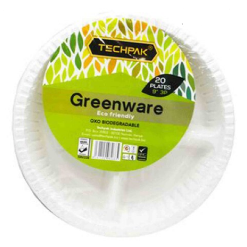 GREENWARE PLATES  9 3PARTITION WHITE