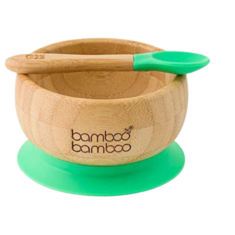 KIDDIES & CO BAMBOO BOWL & SPOON -GREEN