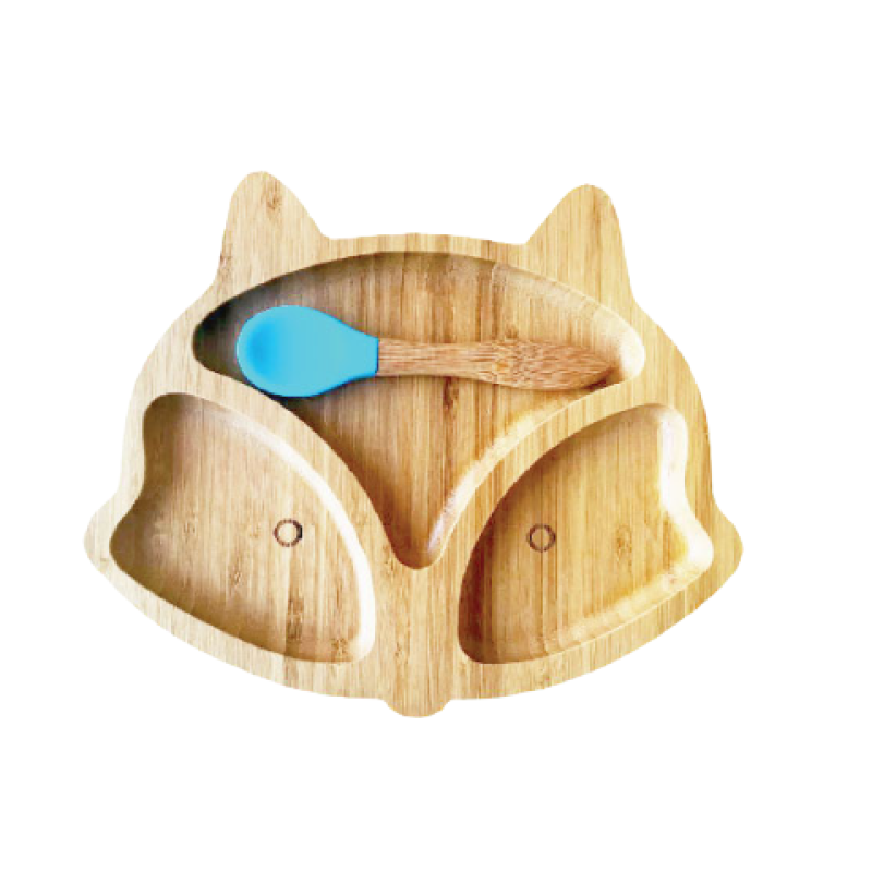 KIDDIES & CO FOX BAMBOO PLATE -BLUE