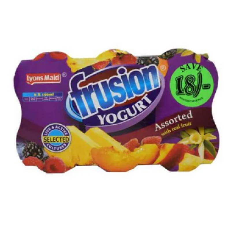 LYONS MAID FRUSION YOGHURT ASSORTED WITH REAL FRUIT  100ml  (6Pieces)