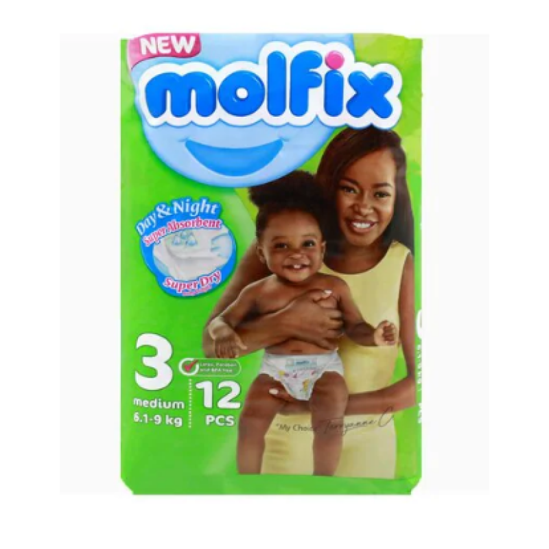 MOLFIX DIAPERS 3D SIZE 3 6.1KG/9KG MEDIUM 12'S