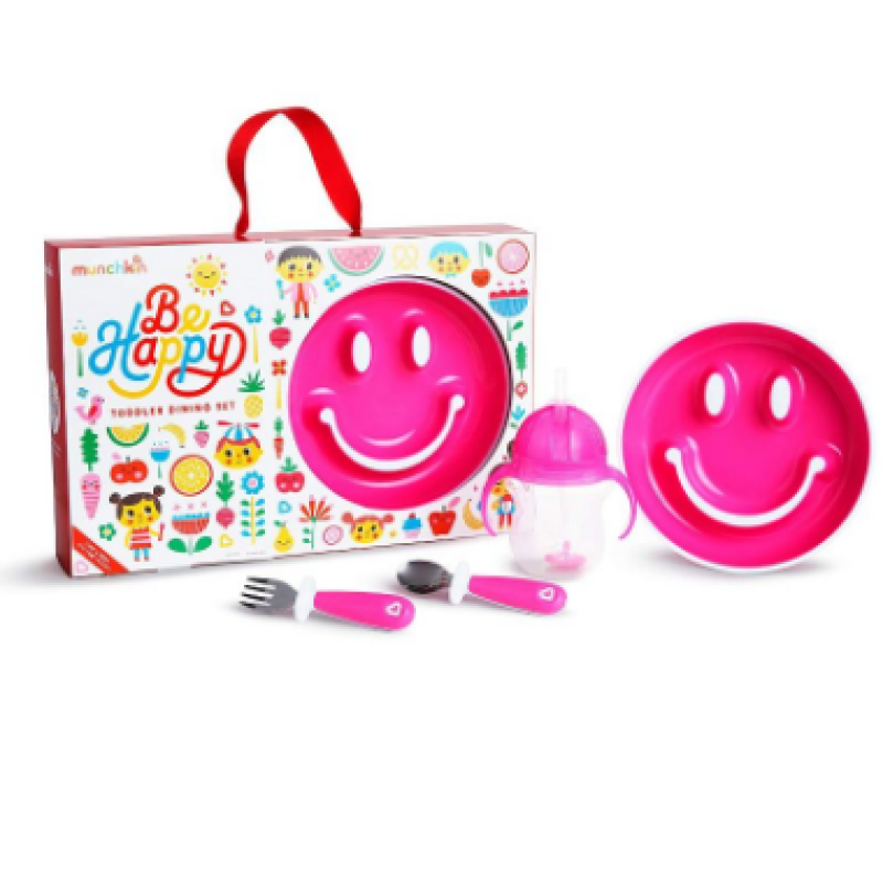 MUNCHKIN BE HAPPY 18 MONTHS+ TODDLER DINNING SET -PINK