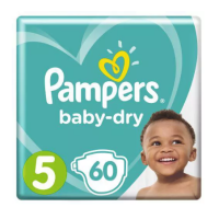 PAMPERS BABY DRY DIAPERS SIZE 5 JUNIOR 60'S