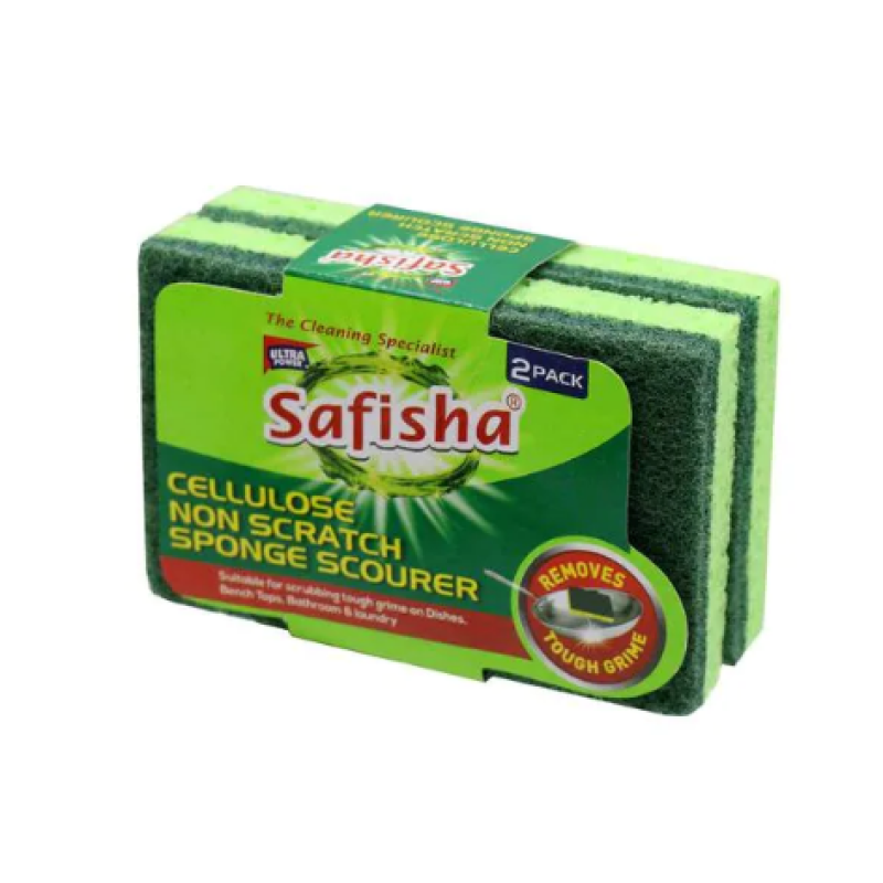 SAFISHA CELLULOSE NON-SCRATCH SPONGE SCOURER 2'S 