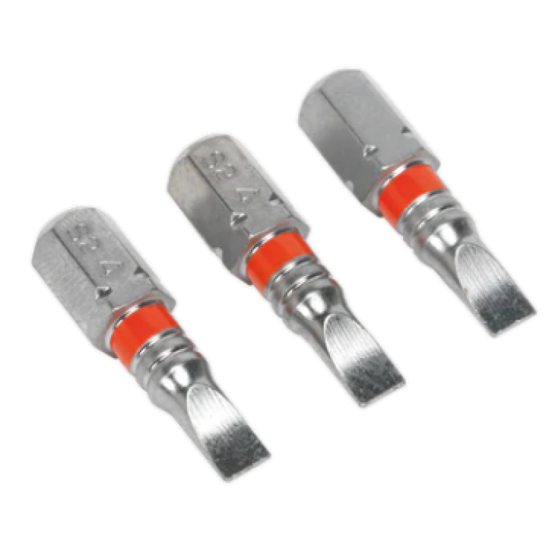 SEALEY POWER TOOL BIT SLOTTED COLOUR-CODED PACK OF  3
