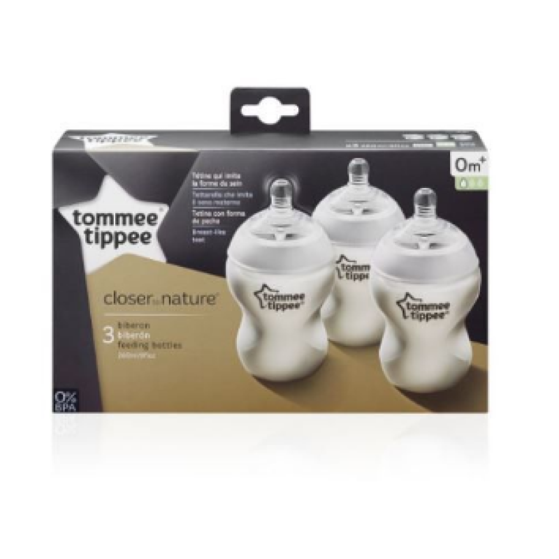 TOMMEE TIPPEE 0 MONTHS+ FEEDING BOTTLE 3PACK 260ML