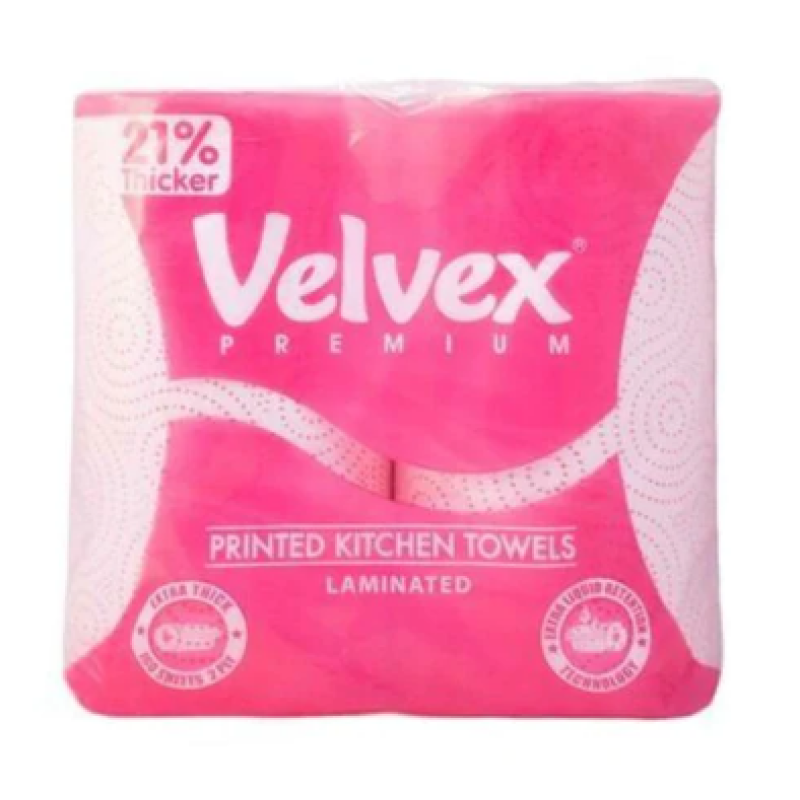 VELVEX PREMIUM PINK LAMINATED KITCHEN TOWELS TWIN PACK