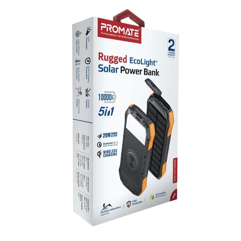 Promate 10000mAh Solar PowerBank with 18W, 10W Wireless SOLARTANK-10PDQI