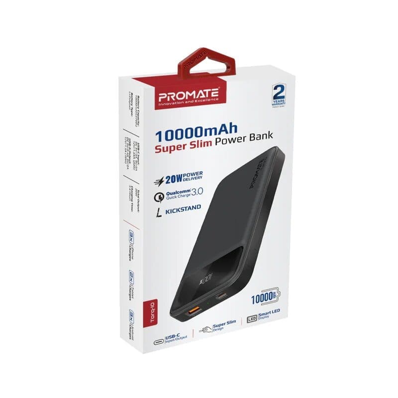 Promate 10000mAh Slim PowerBank 20W Quick Charge, TORQ-10.BLACK/NAVY