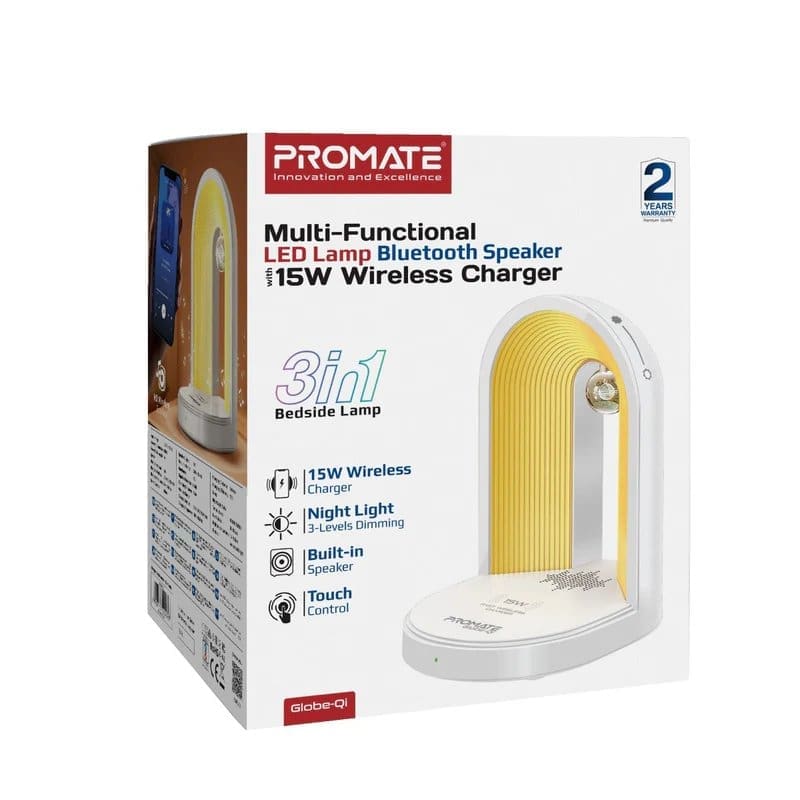 Promate 3-in-1 LED Lamp, Bluetooth Speaker w/ 15W Wireless Charger GLOBE-QI Promate 3-in-1 LED Lamp, Bluetooth Speaker w/ 15W Wireless Charger GLOBE-QI