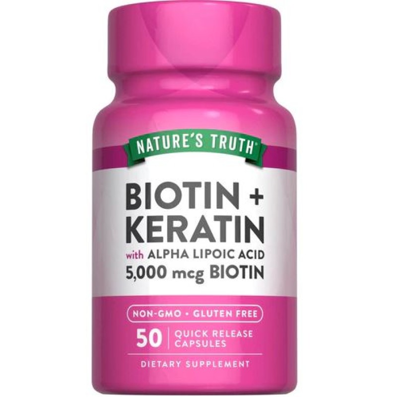 Natures Truth Biotin 5000mcg with Keratin & Alpha Lipoic Acid 50 Capsules