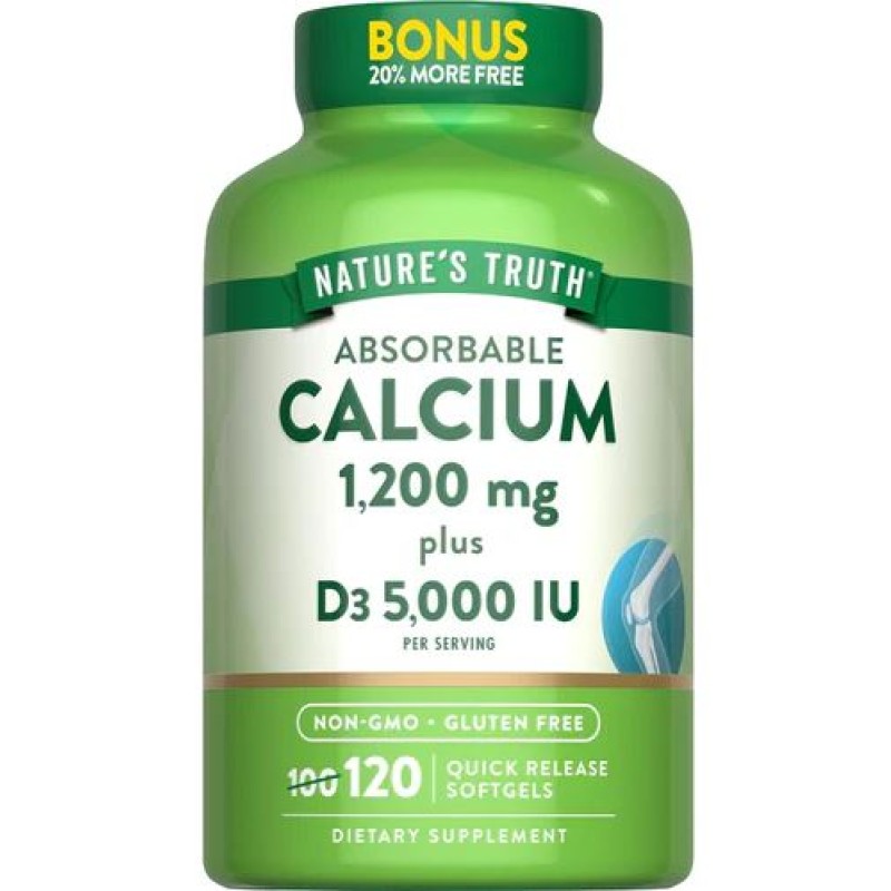 Natures Truth Calcium 1200mg with Vitamin D3 5000IU 120 Softgels 