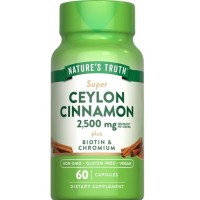 Natures Truth Ceylon Cinnamon 2500mg with Biotin & Chromium 60 Veg Capsules 