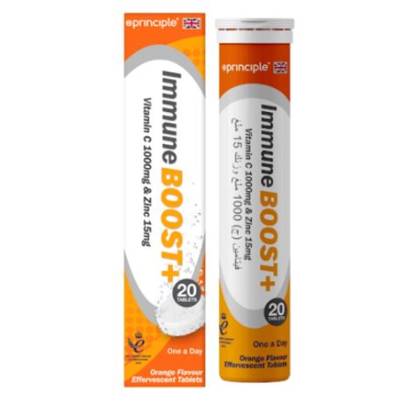 PRINCIPLE HEALTH Immune Protect Vitamin C 1000mg, D3 1000IU + Zinc 15mg  20 Effervescent Tablets Orange Flavour