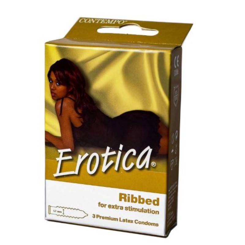 Erotica Ribbed Latex Condoms 3 Pieces In A Box