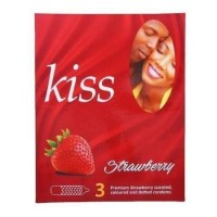 Kiss Strawberry Ribbed Condoms 3 Pieces in A pack