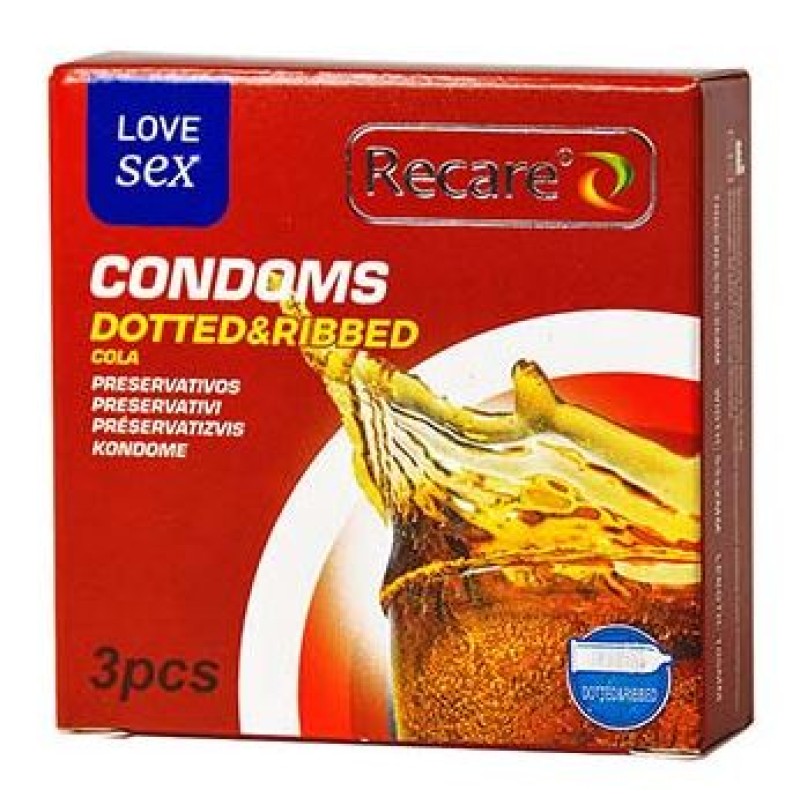 Recare Condoms Dotted & Ribbed Cola 3 Pieces 