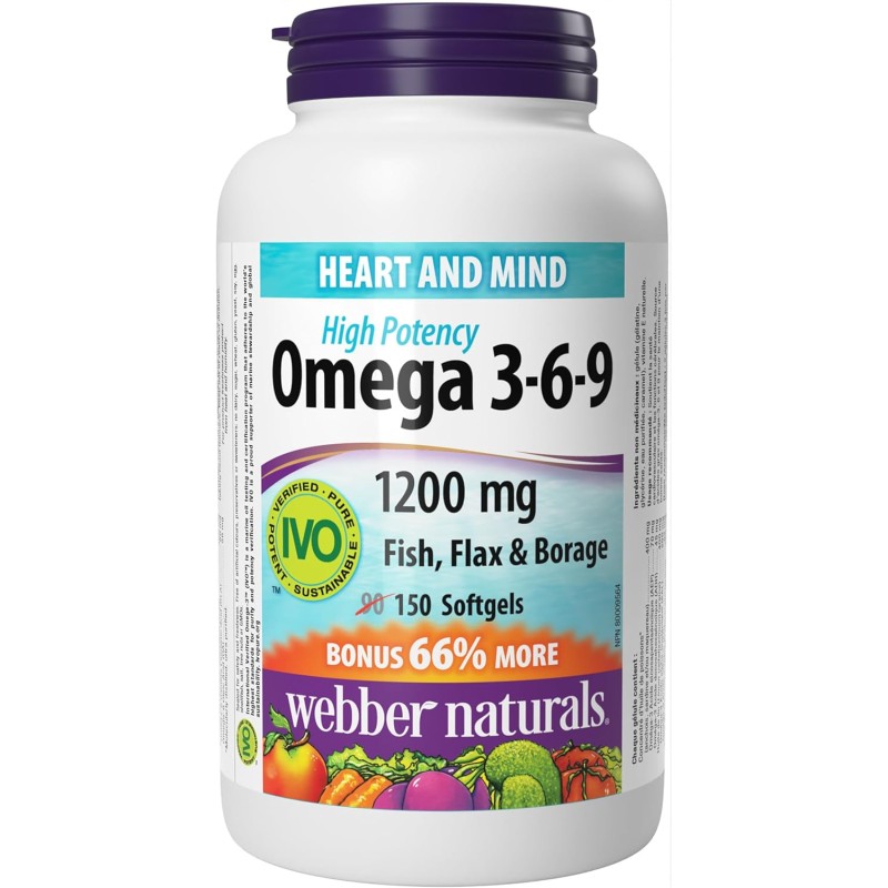 Webber Naturals Omega 3-6-9 1200mg Fish, Flax & Borage 150 Softgels