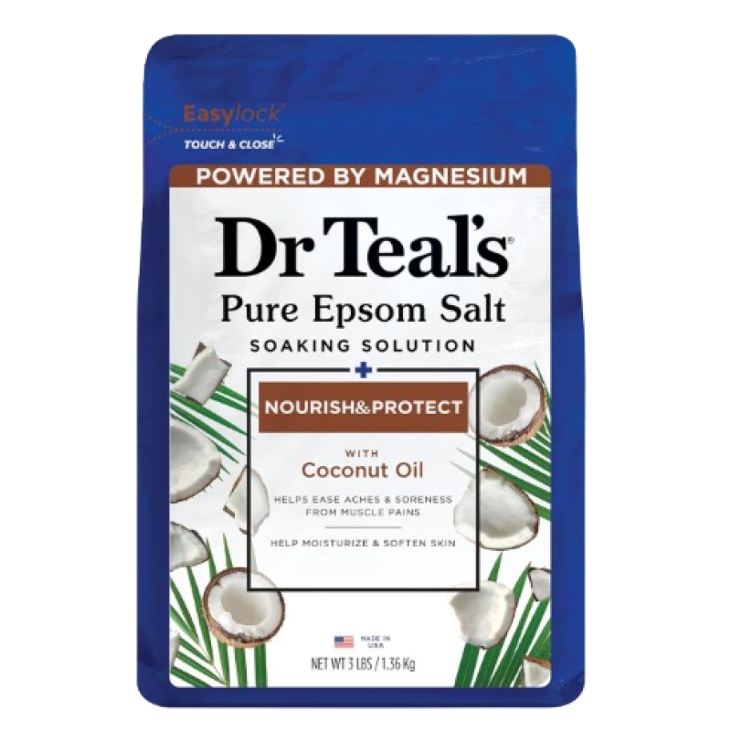 DR TEAL'S PURE EPSOM SOAKING SOLUTION NOURISH AND PROTECT WITH COCONUT OIL 1.36kg DR TEAL'S PURE EPSOM SOAKING SOLUTION NOURISH AND PROTECT WITH COCONUT OIL 1.36kg