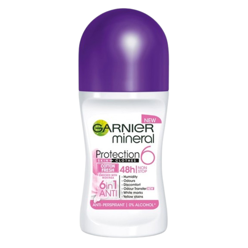 Garnier Cotton Fresh 6 In 1 Anti-Perspirant Roll On 50ml Garnier Cotton Fresh 6 In 1 Anti-Perspirant Roll On 50ml