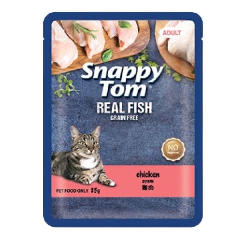 SNAPPY TOM REAL MEAT GRAIN FREE ADULT CAT FOOD IN JELLY, CHICKEN 85G	