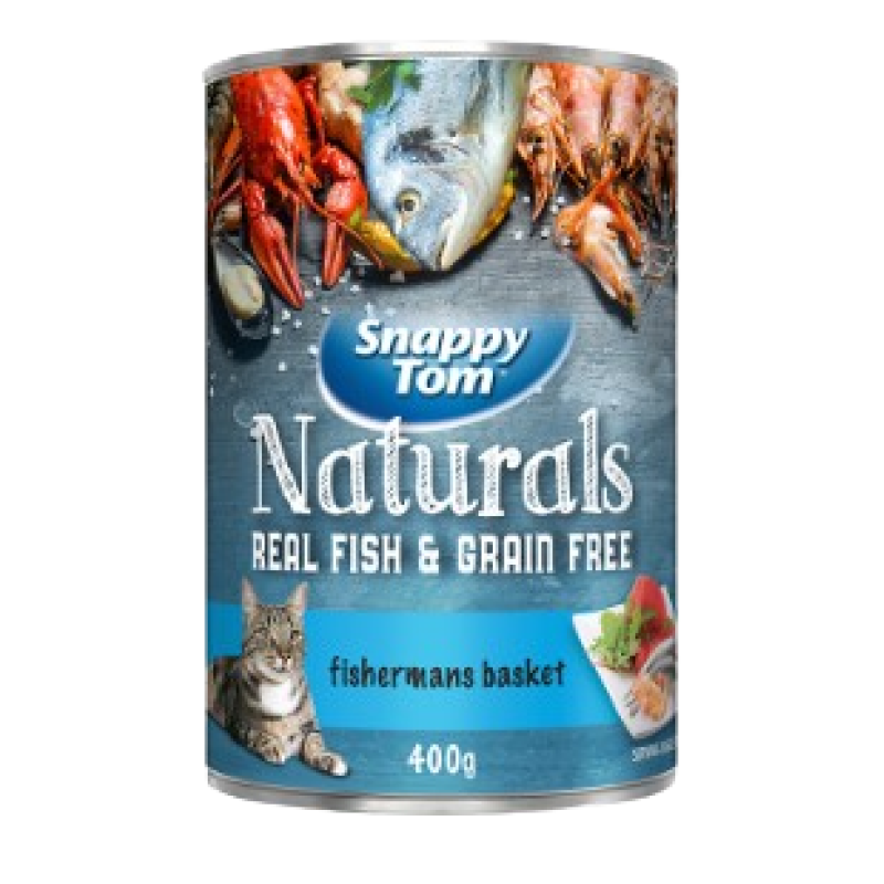 SNAPPY TOM REAL FISH GRAIN FREE CAT FOOD CAN, FISHERMAN'S BASKET 400G	