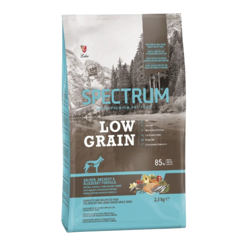 SPECTRUM LOW GRAIN COMPLETE AND BALANCED 85 FOOD FOR MEDIUM & LARGE ADULT DOGS 2.5KG SPECTRUM LOW GRAIN COMPLETE AND BALANCED 85 FOOD FOR MEDIUM & LARGE ADULT DOGS 2.5KG