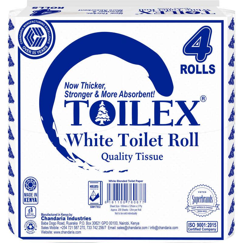 Toilex Toilet Tissue White 4 rolls Unwrapped