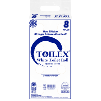Toilex Toilet Tissue White 8 rolls Unwrapped