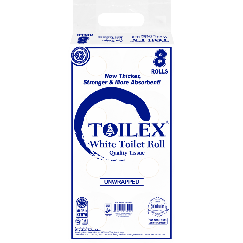 Toilex Toilet Tissue White 8 rolls Unwrapped
