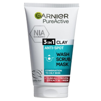 GARNIER PURE ACTIVE 3 IN 1 CLAY ANTI SPOT WASH, SCRUB AND MASK 50ML