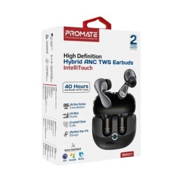 PROMATE BATON HYBRID ANC TWS EARBUDS WITH INTELLITOUCH • 40 HRS PLAYBACK • ENC NOISE REDUCTION FOR CLEAR CALLS