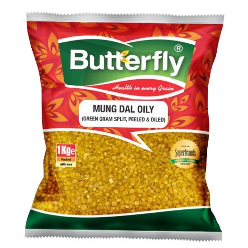 BUTTERFLY MUNG DAL OILY (SPLIT,PEELED AND OILED) 1KG