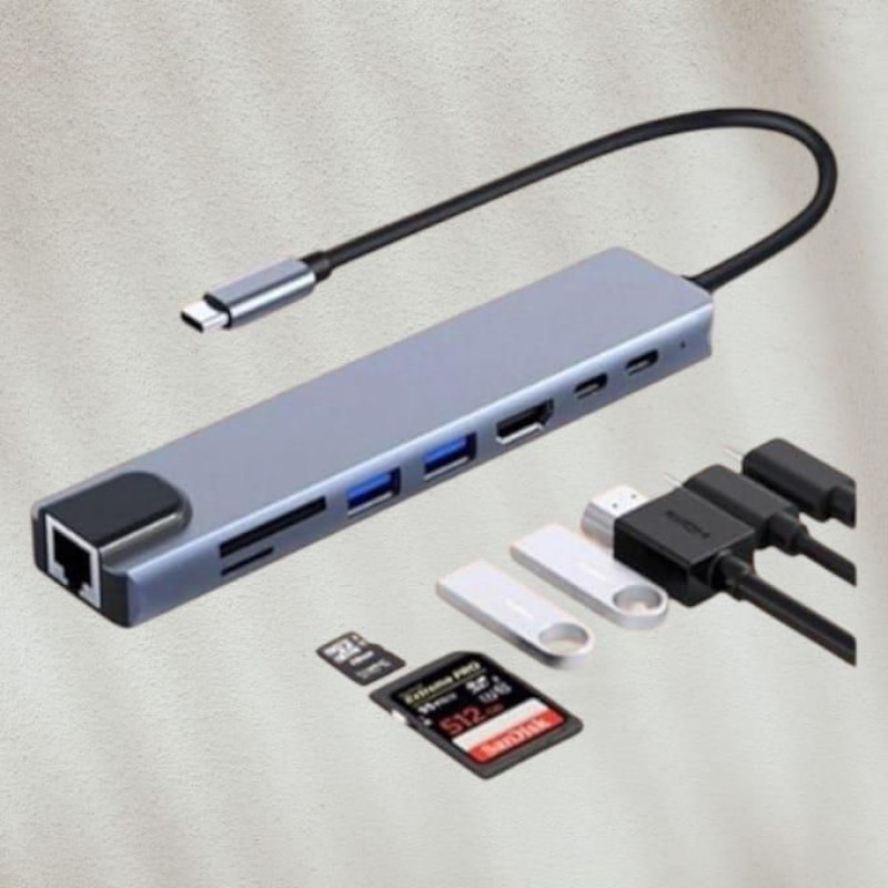 PORTABLE LIGHT WEIGH 8-IN-1 USB TYPE C HUB MULTIPORT ADAPTER UNIVERSAL LAPTOP DOCKING STATION PORTABLE LIGHT WEIGH 8-IN-1 USB TYPE C HUB MULTIPORT ADAPTER UNIVERSAL LAPTOP DOCKING STATION