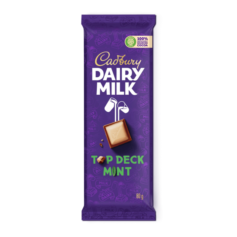 CADBURY CHOCO TOP DECK WITH MINT 80G CADBURY CHOCO TOP DECK WITH MINT 80G