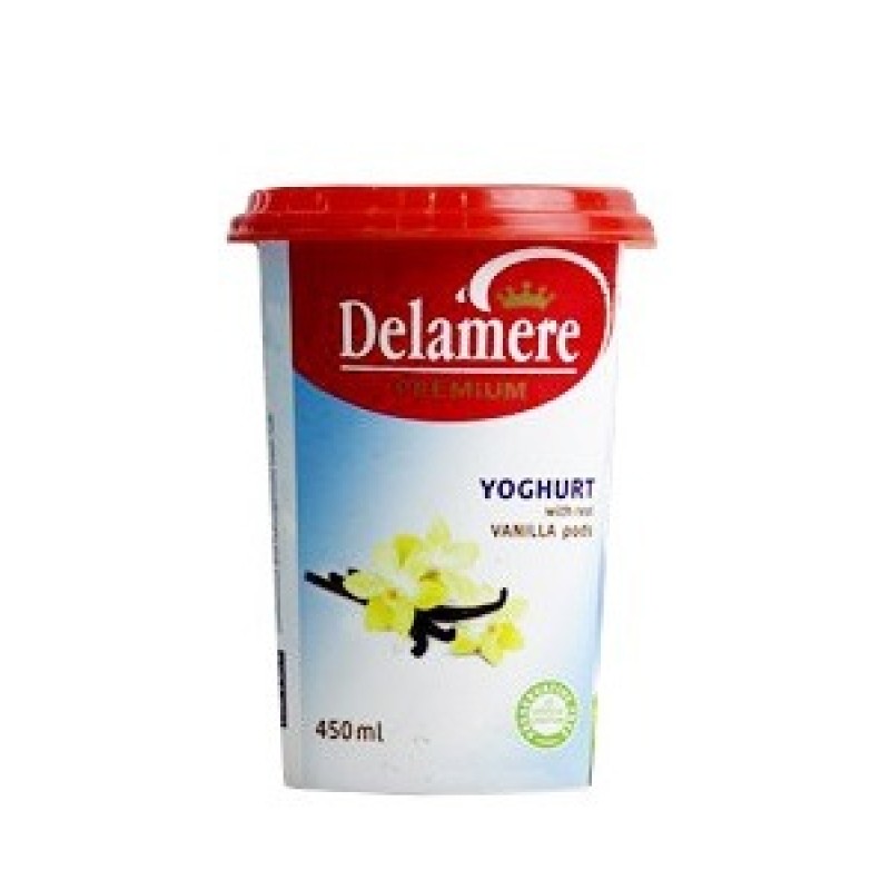 DELAMERE PREMIUM WITH REAL VANILLA PODS YOGHURT CUP 450ML