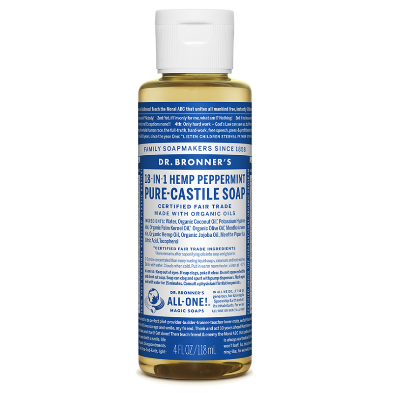 DR BRONNER’S PEPPERMINT PURE CASTILE LIQUID SOAP 118ML