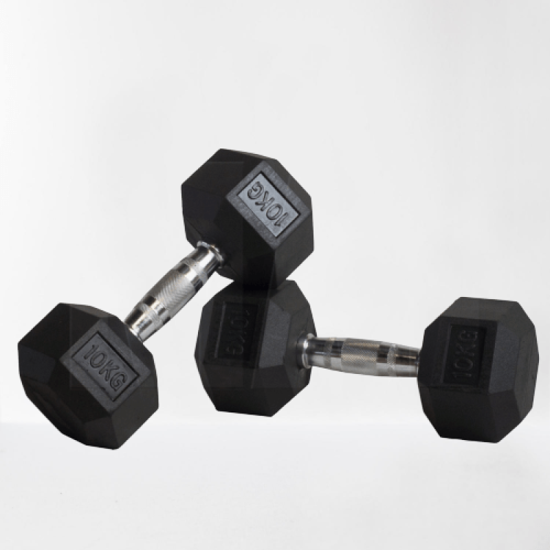 RUBBER HEX 10KG DUMBELLS (PAIR)