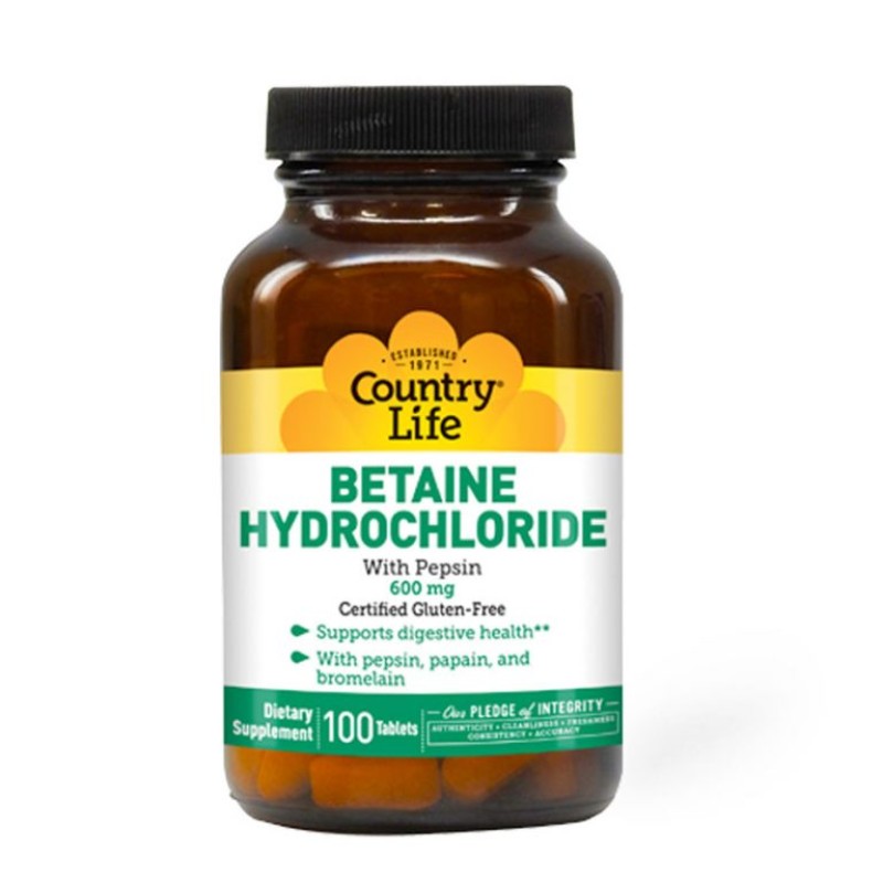 COUNTRY LIFE BETAINE HYDROCHLORIDE 100’S