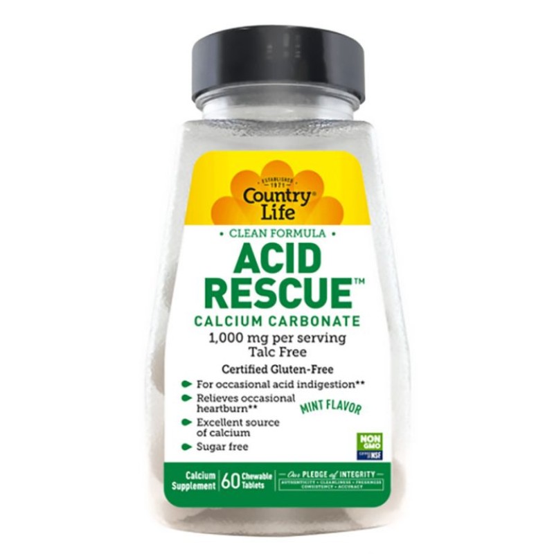 COUNTRY LIFE ACID RESCUE 1000MG CHEWABLES MINT 60'S