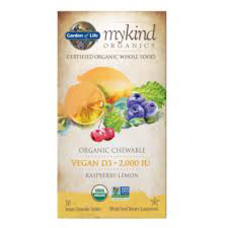 GARDEN OF LIFE MY KIND ORGANIC CHEWABLE VEGAN D3 2000IU – RASPBERRY LEMON