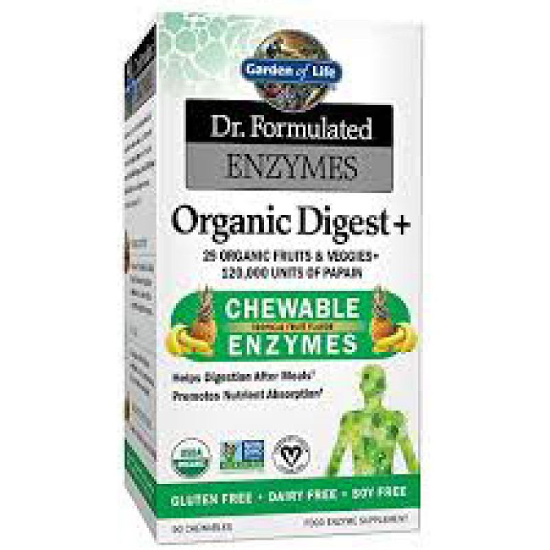 GARDEN OF LIFE DR FORMULATED CHEWABLE ENZYMES – ORGANIC DIGEST TROPICAL FRUIT 90'S