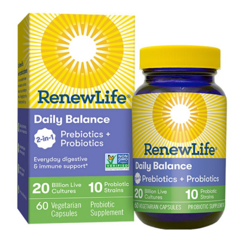 RENEW LIFE DAILY BALANCE 2-IN-1 PROBIOTICS + PROBIOTICS 20 BILLION 60’S