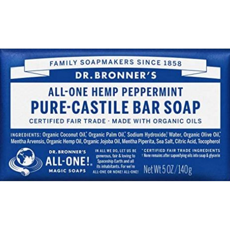 DR BRONNER'S ALL IN ONE HEMP PEPPERMINT PURE CASTILE BAR SOAP 140G