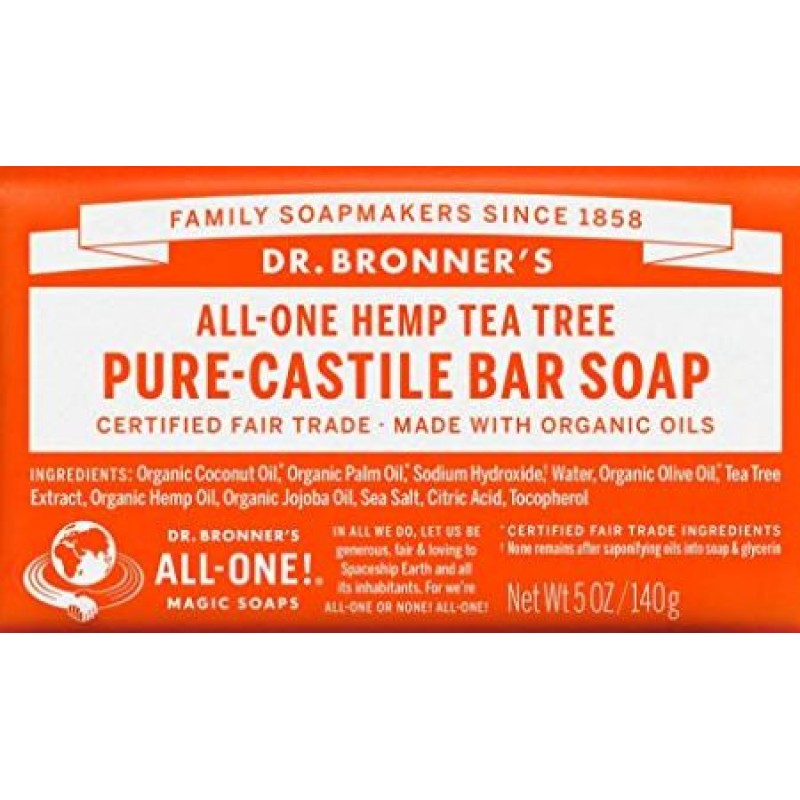  DR BRONNER'S ALL IN ONE HEMP TEA TREE PURE CASTILE BAR SOAP 140G