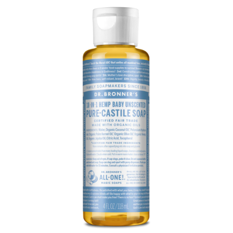 DR BRONNER'S HEMP BABY UNSCENTED PURE CASTILE LIQUD SOAP 118ML 